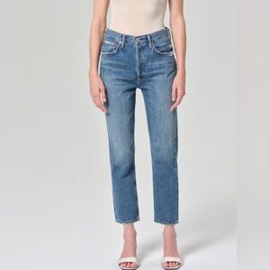 Agolde Riley Medium Blue Straight-Leg High-Rise Jeans